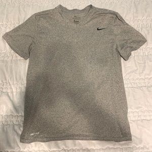Nike Dri-Fit Tee Shirt Top V-Neck Grey w/Black Swoosh Mens L